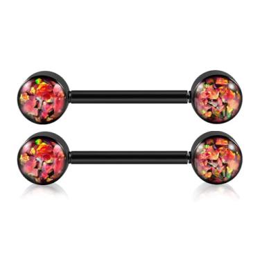 Imagem de Niaspi Anéis de mamilo de opala de aço cirúrgico 14G para mulheres sem rosca push in nipple protetor de barra reta mamilos mamilos preto joia piercing de mamilo, 14g, Aço inoxidável, Sem Pedra