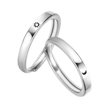 Imagem de ellifam Anéis de Sol e Lua - Anéis Românticos Ajustáveis, Presente de Casal ou Amizade