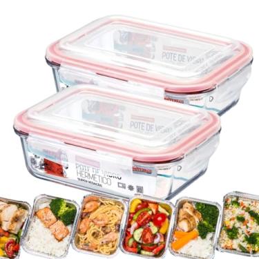Imagem de Kit 2 Potes Vidro Hermético Marmita Tampa Silicone 1040ml Forno Freezer
