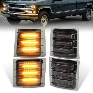 Imagem de MOVOTOR Luzes de sinalização frontal dinâmicas sequenciais de LED, luz de seta de canto fumê para Chevy C10 C/K Series 1500 2500 3500 Chevy Tahoe/Chevy Suburban/Chevrolet Silverado 1994-1998