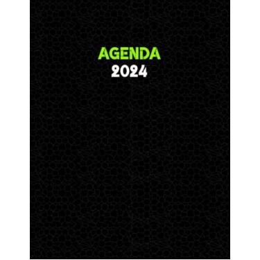 Imagem de Agenda 2024: Agenda 2024 semaine sur 2 pages | planificateur professionnel grand format a4 | organisateur hebdomadaire de bureau 24 | couverture noir