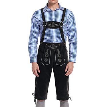 Imagem de GloryStar Calça masculina de couro da Oktoberfest da Baviera alemã da Lederhosen (G, preto-2021)