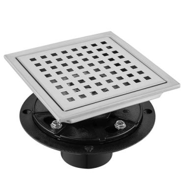 Imagem de TRJIKAG Ralo de Piso de Chuveiro Quadrado de 4", Kit de Ralo de Chuveiro Preto de Aço Inoxidável com Flange, Ralo de Piso com Tampa de Grade Removível, Níquel Escovado (Níquel Escovado, 4")