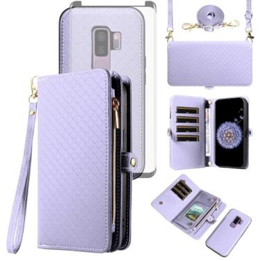 Imagem de Asuwish Capa de celular para Samsung Galaxy S9 Plus carteira com zíper destacável com protetor de tela de vidro temperado alça transversal alça flip suporte para cartão S9+ 9S 9+ S 9 9plus S9plus