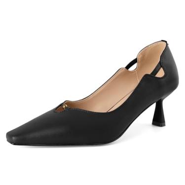 Imagem de SAMMITOP Sapato feminino de salto gatinho bico quadrado salto baixo confortável elegante trabalho escritório sapato social 6 cm, Preto, 38