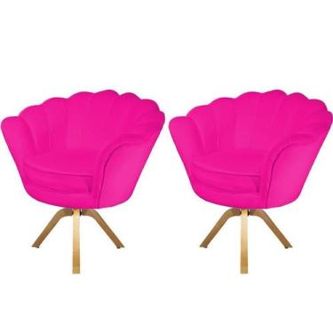 Imagem de Kit 2 Poltronas Decorativa Pétala Base Giratória Madeira Couro Rosa Pi