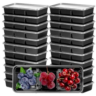 Imagem de BUWUSMU Embalagem com 22 recipientes pequenos de 500 ml para preparação de refeições com 3 compartimentos, caixas descartáveis de plástico bentô reutilizáveis empilháveis, lancheiras de viagem para