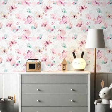 Imagem de Papel de Parede Infantil Rosa Menina Borboletas - Fácil Aplicação e Antimofo 5M x 45cm
