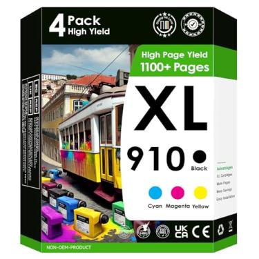 Imagem de 4 cartuchos 910XL preto e 910 (ciano, magenta, amarelo) funciona com Officejet Pro 8100/8600/251/276.