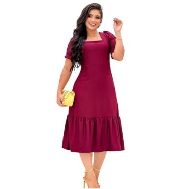 Imagem de Vestido Midi Juliana Moda Evangélica Feminina - MISS FLOWER, Vinho, GG