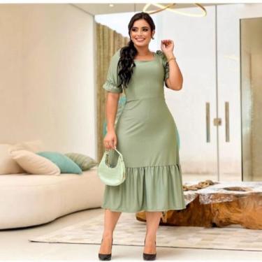 Imagem de Vestido Midi Juliana Moda Evangélica Feminina - MISS FLOWER, Verde, GG