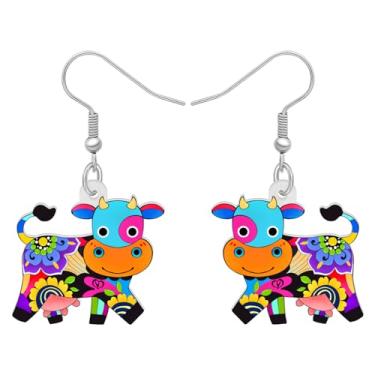 Imagem de SHIGIE Brincos de vaca adoráveis de acrílico com pingente de desenho animado de animais de fazenda, joias engraçadas para mulheres amantes de gado, presentes de festa, Medium, Acrílico, Sem pedra