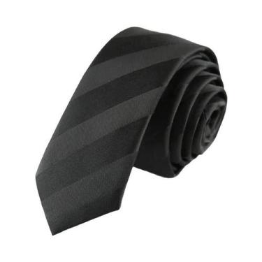 Imagem de Gravata Skinny Preta Masculina 5cm - Poliéster, Seda e Jacquard, 5sb00