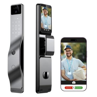 Imagem de We Technology Fechadura inteligente com reconhecimento facial 3D e câmera 1080p – impressão digital, Alexa, bloqueio automático, IP65 à prova d'água – Entrada sem chave 6 em 1 para porta da frente