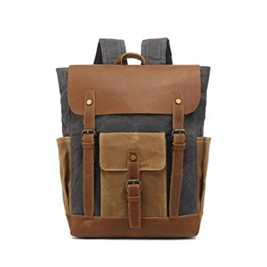 Imagem de Mochila de couro de lona encerada vintage para homens Mochila escolar Moda Mochila masculina Mochila masculina(Dark Gray)