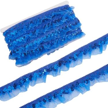 Imagem de GORGECRAFT 11 m 3 cm lantejoulas organza borda renda acabamento elástico plissado tecido fita azul real reunida malha stretch babados franja aplique aparar para costura pacote de presente artesanato