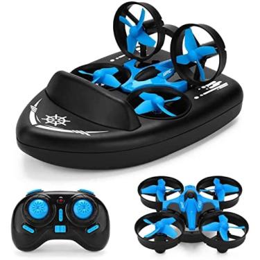 Imagem de Mini drone para crianças, 2.4g controle remoto 3 em 1 drone veículo barco rtf rc quadcopter à prova d' água hovercraft brinquedo presente barco rc para crianças