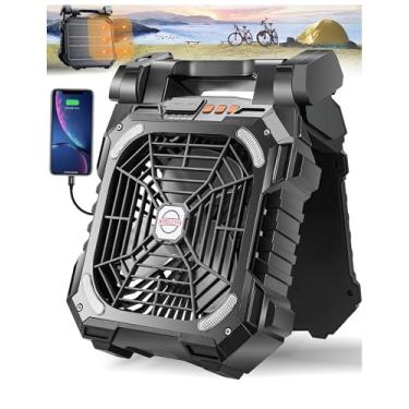 Imagem de DUKUSEEK Ventilador Solar de Acampamento 7W com Luz LED, Portátil 10000 mAh, Painel Solar, Controle Remoto, Preto, Médio, Eficiente, Ideal para Ar Livre e Barraca