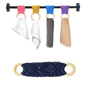 Imagem de 2 peças anel de suporte de toalha de macramê | Clipes de toalha de cozinha para alça de forno | Suporte de toalha de crochê | Anéis de suporte de toalha de crochê para pendurar toalhas de cozinha