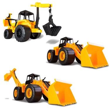Imagem de Kit 3 Tratores Retroescavadeira Grande Brinquedo Articulado - Toys