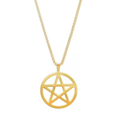 Imagem de MANZHEN Colar de prata dourada com pingente de pentagrama estrela sobrenatural pentagrama joia Wicca Pagan, Aço inoxidável, Sem pedras preciosas,