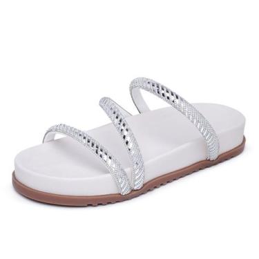 Imagem de Sandália Feminina Papete Flat  Brilho - Floratine, Branco, 38