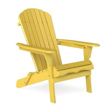 Imagem de Cadeira Adirondack dobrável de madeira para ambientes externos com encosto pré-montado, móveis de destaque para pátio, quintal, jardim, varanda, deck de piscina, fogueira