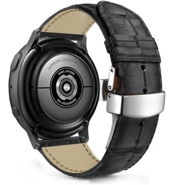 Imagem de MaKTech 22mm Padrão de Seção de Crocodilo com Alça de Couro com Fecho Borboleta para Samsungg Galaxy Watch 3 45mm/46mm,HuaWei Watch 4/3 & Ultimate/GT 4/3 46mm Pro,Amazfit GTR 3/2 (B-Preto)