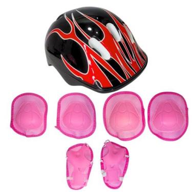 Imagem de Kit De Proteção Infantil Chamas Rosa 7 Peças - JR TOYS