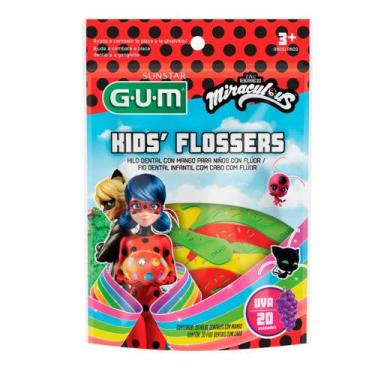 Imagem de Fio Dental Gum Kids Flossers Miraculous Sabor Uva 20 Unidades