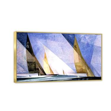 Imagem de SDYJ6GSW Lionel Feininger Arte de parede chegando a vapor reprodução em tela Lyonel Feininger pintura pôster giclee decoração de parede 70 x 40 cm (28 x 16 pol) moldura dourada