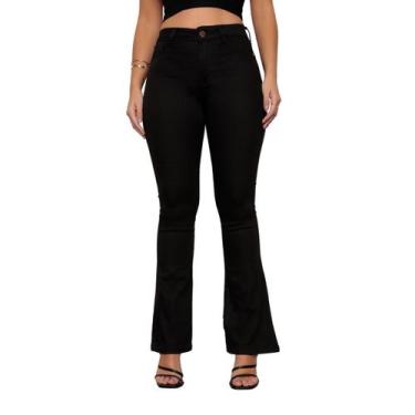 Imagem de Calça Feminina Flare Preta Sarja Lisa Modelo - SK Jeans, 44, Preto, Fe