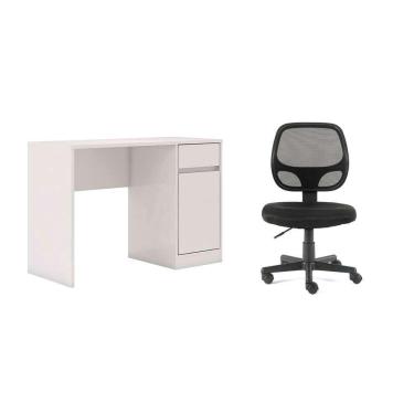 Imagem de Conjunto de Mesa Morada 1 pt 1 gv Branca com Cadeira de Escritório Secretária Giratória Oxford Preta