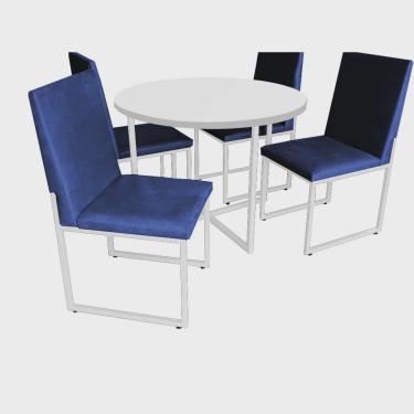 Imagem de Kit Mesa de Jantar Theo com 4 Cadeiras Sttan Ferro Branco Tampo Branco Corino Azul Mari...