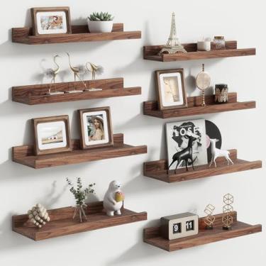 Imagem de Prateleiras flutuantes para parede, conjunto de 8, prateleiras de parede de 40,6 cm com borda longa, grande prateleira de livros para berçário, para armazenamento de brinquedos, estante de livros para