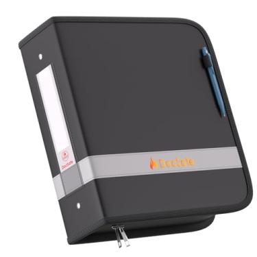 Imagem de DocSafe Fichário de 3 anéis com zíper, fichário redondo à prova de fogo de 7 cm com 2 bolsos internos, sem PVC, armazenamento seguro portátil para escola, escritório, casa, para cartas, tamanho 21 x