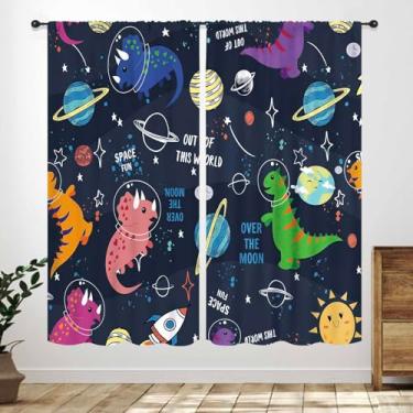 Imagem de Cortinas de dinossauro para quarto de crianças, desenho animado, animal, dinossauro, espaço sideral, planeta, astronauta, tema de bebê, meninos, tratamentos de janela para quarto, sala de estar, 2