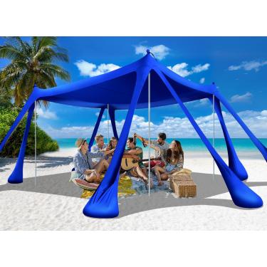 Imagem de Ahititi Tenda De Praia, Abrigo Solar, Toldo, Guarda-Sol, Dobrável, 10X10 Upf50+, Com 8 Sacos Areia, 2 Pás Portátil, 4 Postes Alumínio, Estacas Chão, Fácil Instalação Para Acampamentos Em Família, Pe