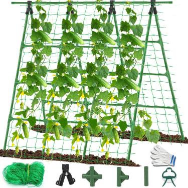 Imagem de Yeghujar Treliça De Pepino Em Formato A Para Canteiro Elevado - 160 Cm Altura X 120 Largura, Jardim Removível E Resistente Com Rede Grampos, Suporte Trepadeira, Tomates, Lufa, Melão Amargo Flores Tr