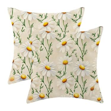 Imagem de OFIRD Capas de almofada florais, pacote com 2 capas de almofada de margaridas brancas bege, 18 x 18, para decoração de verão, primavera, férias, floral, fronha decorativa de linho, capa de almofada de