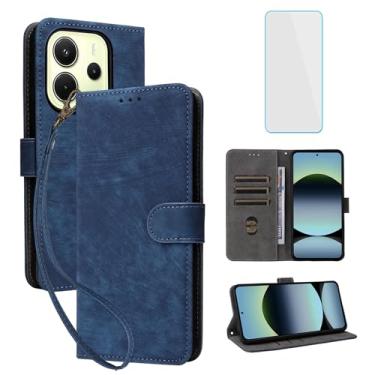 Imagem de IUQXU Capa carteira para celular Xiaomi Redmi Note 14 4G com protetor de tela [bloqueio RFID] capa de celular flip de couro com suporte para cartão feminino e masculino para Redmi Note14 4G LTE azul