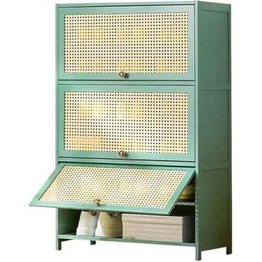 Imagem de LGEOELIAS Armário de sapatos de bambu com abas e prateleiras para área de entrada, corredor, design estreito de sala de estar, disponível em comprimentos de 60/70/80 cm