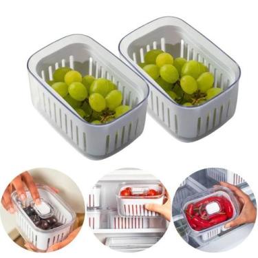 Imagem de Kit 2 Potes Organizador de Geladeira Com Tampa 650ml Para Frutas e Ver