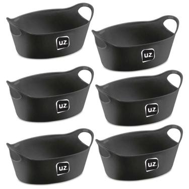 Imagem de Kit 6 Cestos para Servir Porções Batata Frita Petiscos Preto Lanchonete Bar Restaurante Uz