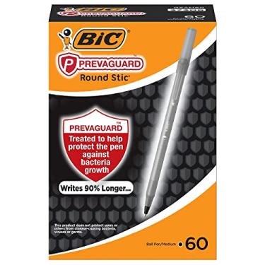Imagem de BIC Caneta esferográfica PrevaGuard Round Stic com proteção integrada para suprimir o crescimento de bactérias, ponta média (1,0 mm), preta, 60 unidades