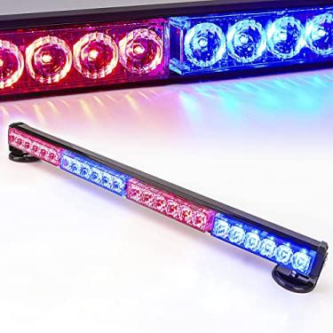 Imagem de LE-JX Luzes de emergência de 61 cm vermelha/azul sem fio com barra de luzes de emergência LED estroboscópicas flash de perigo no teto com base magnética e plugue recarregável de 12 V (24 LEDs)