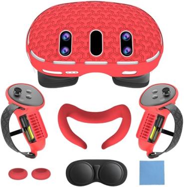Imagem de MTomatoVR Cover Set for Quest 3:VR Accessories for Meta Quest 3,Includes Front Shell Cover,Face Cover,Internal Lens Cover and Controller Covers(Red)