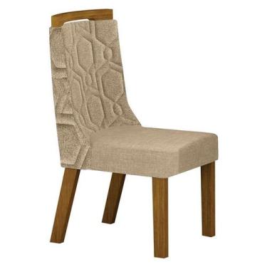 Imagem de Cadeira para Mesa de Jantar Ágata MDF Freijó Linho Palha  Leifer Móvei