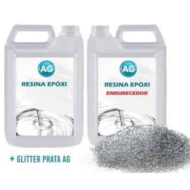 Imagem de Resina Epóxi 1Kg + Glitter Prata Ag Baixa Espessura 1Mm A 1C - Resinas