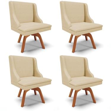 Imagem de Kit 4 Cadeiras Estofadas Base Giratória De Madeira Lia Veludo Off White Luxo - Ibiza